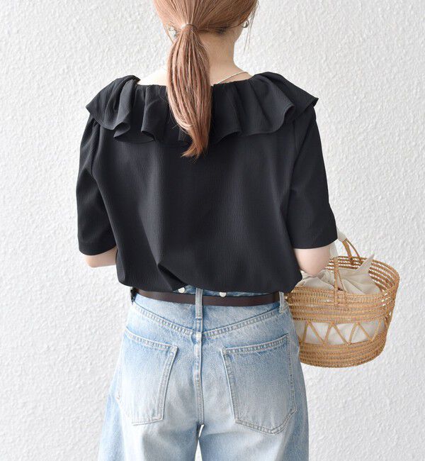 SHIPS any「《一部追加予約》【WEB限定】SHIPS any:〈洗濯機可能〉ラフ サテン フリルカラー ブラウス 26SS」|シャツ・ブラウス|