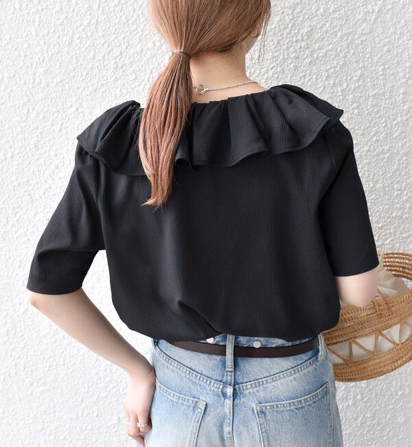 SHIPS any「《一部追加予約》【WEB限定】SHIPS any:〈洗濯機可能〉ラフ サテン フリルカラー ブラウス 26SS」|シャツ・ブラウス|