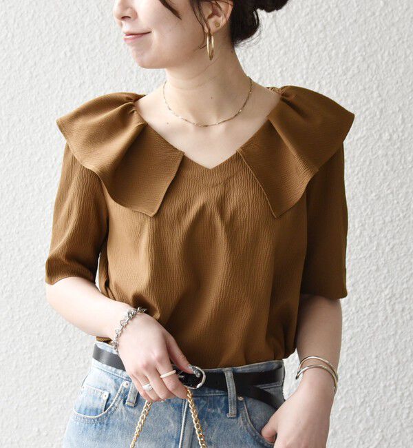 SHIPS any「《一部追加予約》【WEB限定】SHIPS any:〈洗濯機可能〉ラフ サテン フリルカラー ブラウス 26SS」|シャツ・ブラウス|