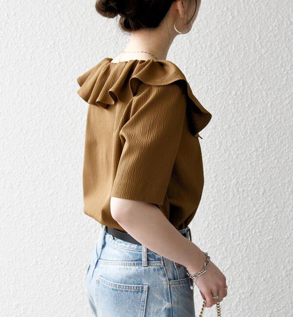 SHIPS any「《一部追加予約》【WEB限定】SHIPS any:〈洗濯機可能〉ラフ サテン フリルカラー ブラウス 26SS」|シャツ・ブラウス|