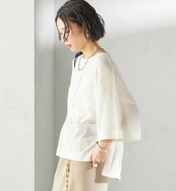 SHIPS for women「〈手洗い可能〉18G コットン ナイロン ワイド スリーブ プルオーバー」|ニット・セーター|