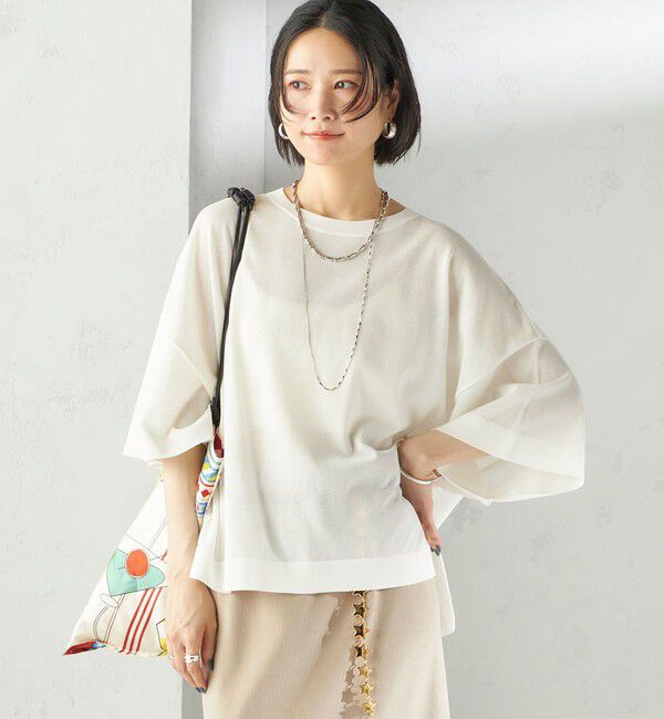 SHIPS for women「〈手洗い可能〉18G コットン ナイロン ワイド スリーブ プルオーバー」|ニット・セーター|