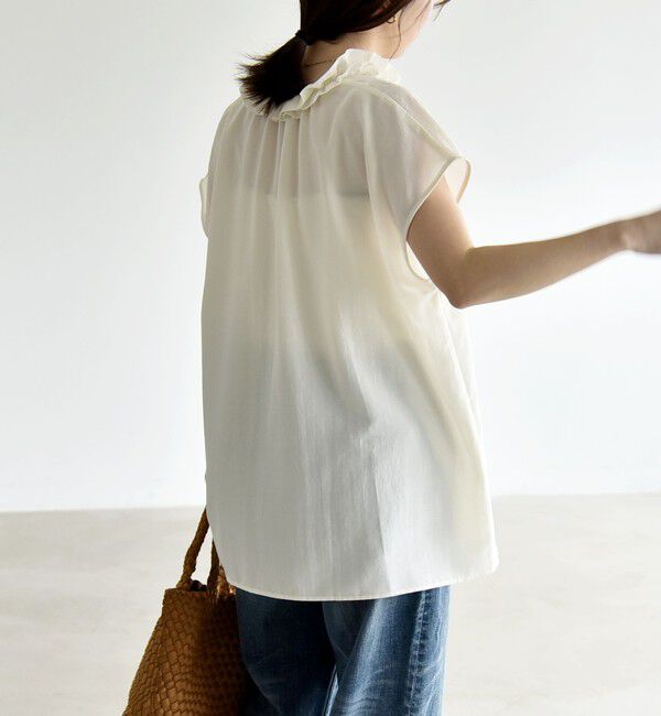 quaranciel「《追加予約》quaranciel:〈洗濯機可能〉フリルカラー リボン フレンチスリーブ ブラウス」|シャツ・ブラウス|