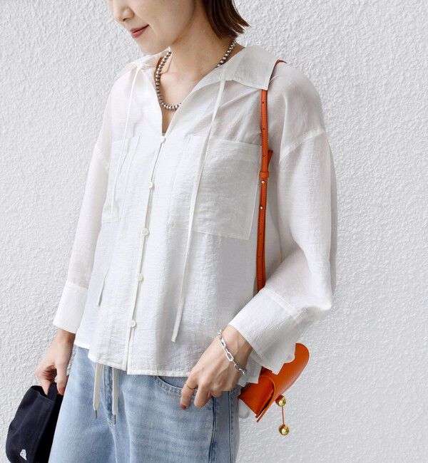 SHIPS for women「〈手洗い可能〉シアー シルク混 オープンカラー シャツ」|シャツ・ブラウス|