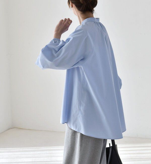 quaranciel「quaranciel:〈洗濯機可能〉REPREVE バンドカラー ギャザー パフ シャツ ブラウス」|シャツ・ブラウス|