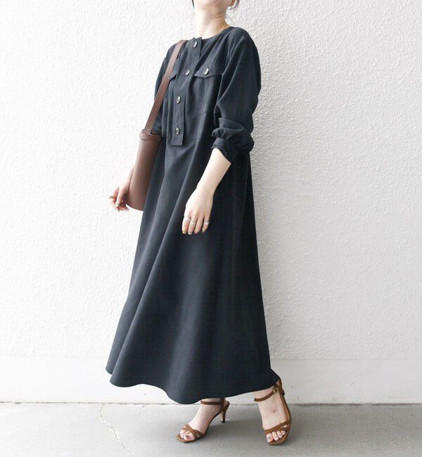 SHIPS any「SHIPS any:〈洗濯機可能〉ピーチスキン クルーネック ポケット フレア ワンピース」|ワンピース|