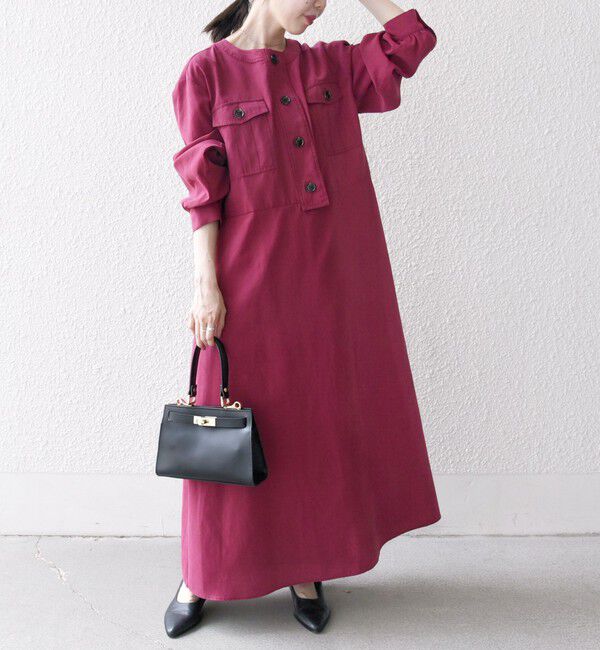 SHIPS any「SHIPS any:〈洗濯機可能〉ピーチスキン クルーネック ポケット フレア ワンピース」|ワンピース|