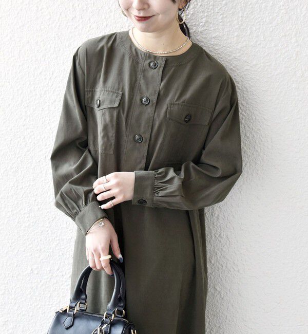 SHIPS any「SHIPS any:〈洗濯機可能〉ピーチスキン クルーネック ポケット フレア ワンピース」|ワンピース|