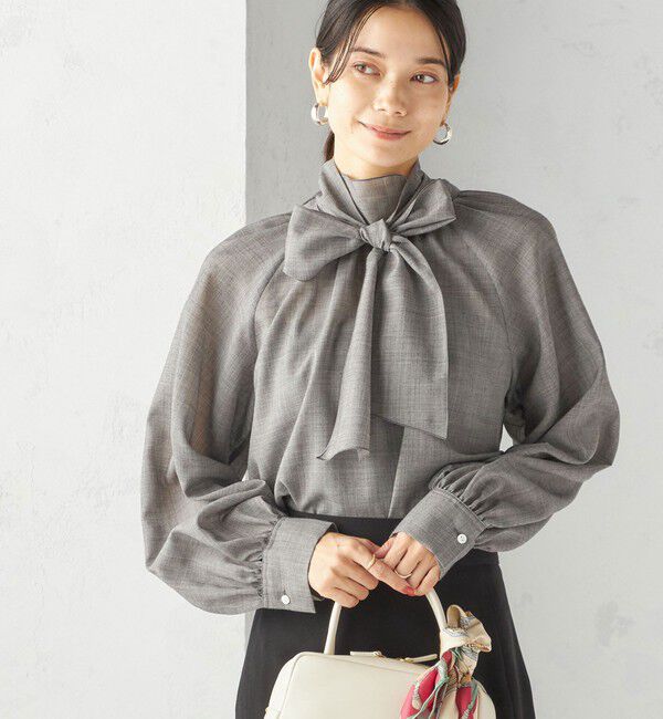 SHIPS for women「〈手洗い可能〉ウール混 シアー ボイル リボン ブラウス」|シャツ・ブラウス|グレー