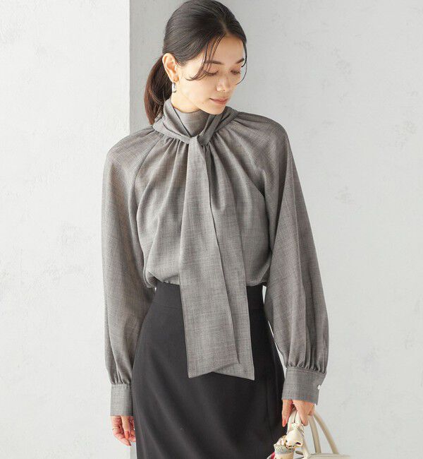 SHIPS for women「〈手洗い可能〉ウール混 シアー ボイル リボン ブラウス」|シャツ・ブラウス|