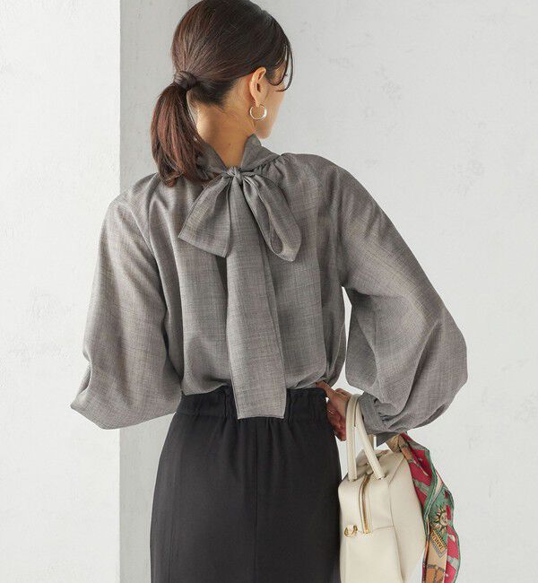 SHIPS for women「〈手洗い可能〉ウール混 シアー ボイル リボン ブラウス」|シャツ・ブラウス|