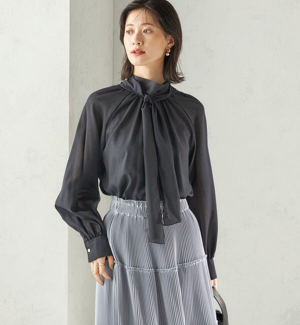 SHIPS for women「〈手洗い可能〉ウール混 シアー ボイル リボン ブラウス」|シャツ・ブラウス|