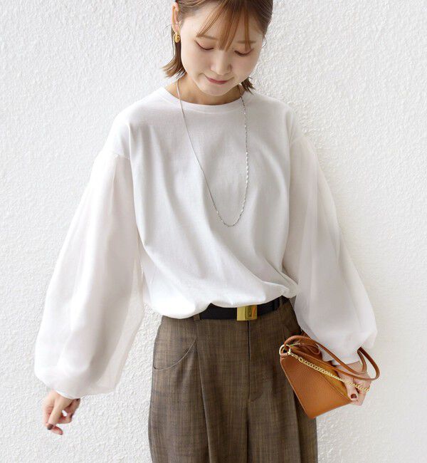 SHIPS for women「《一部追加予約》【WEB限定】〈手洗い可能〉シアー コンビ 裾 ドロスト プルオーバー」|プルオーバー|