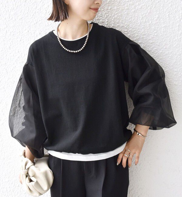 SHIPS for women「《一部追加予約》【WEB限定】〈手洗い可能〉シアー コンビ 裾 ドロスト プルオーバー」|プルオーバー|