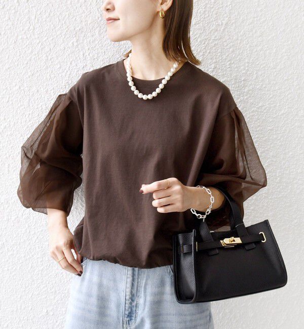 SHIPS for women「《一部追加予約》【WEB限定】〈手洗い可能〉シアー コンビ 裾 ドロスト プルオーバー」|プルオーバー|