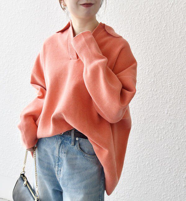 SHIPS any「SHIPS any:〈手洗い可能〉モールヤーン スキッパー ポロ ニット プルオーバー」|ニット・セーター|オレンジ