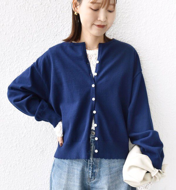 SHIPS for women「〈手洗い可能〉コットン カシミヤ混 スカラップヘム カーディガン」|カーディガン|