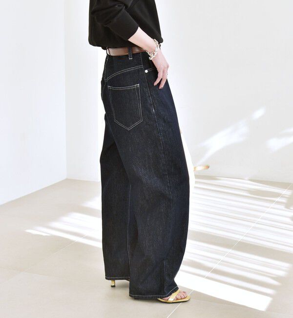 quaranciel「《一部追加予約》quaranciel:〈洗濯機可能〉ハイライズ ルーズ ワイド デニム パンツ」|デニム|ネイビー