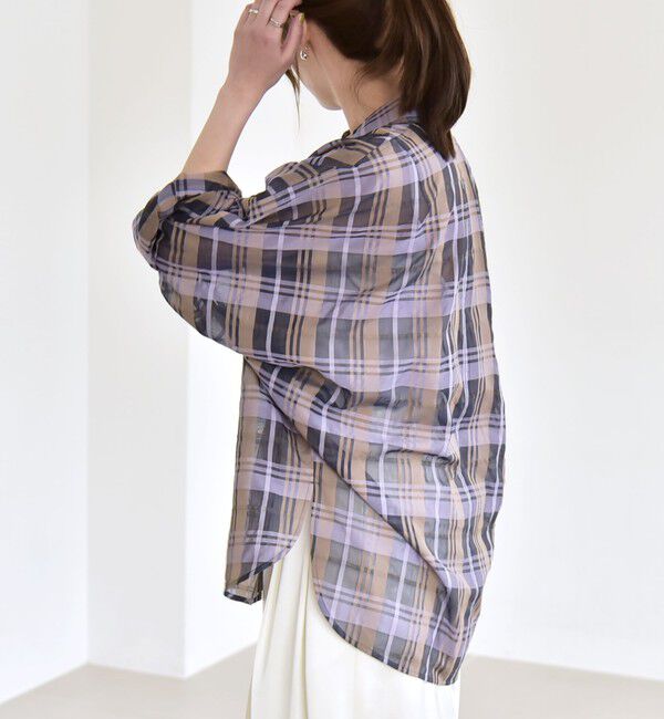 quaranciel「quaranciel:〈手洗い可能〉シアー チェック ドルマン ビッグ レギュラー シャツ」|シャツ・ブラウス|