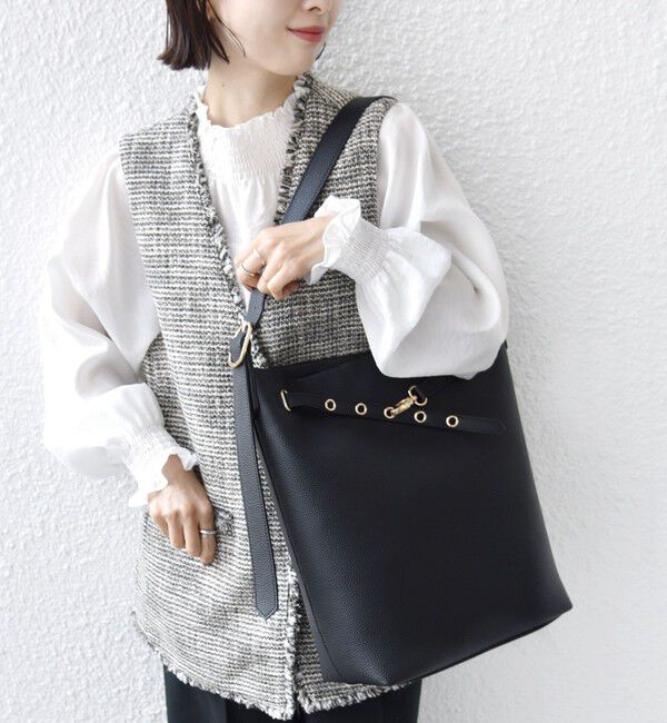 SHIPS for women「【WEB限定】ハトメ ベルト ワンショルダー バッグ M」|トートバッグ|ブラック