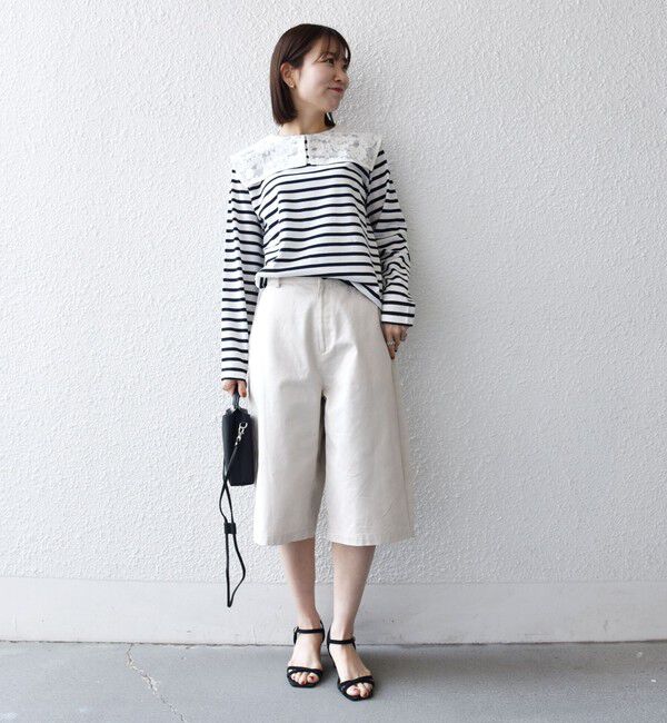 SHIPS any「SHIPS any:〈洗濯機可能〉マリンボーダー レース 襟 プルオーバー」|Tシャツ・カットソー|