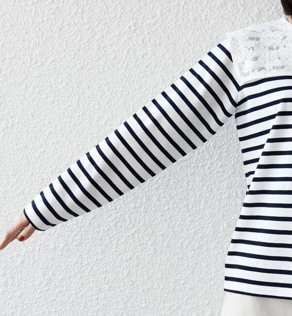 SHIPS any「SHIPS any:〈洗濯機可能〉マリンボーダー レース 襟 プルオーバー」|Tシャツ・カットソー|