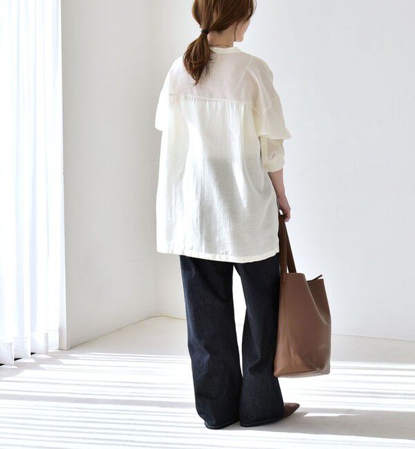 quaranciel「quaranciel:〈洗濯機可能〉リネン ミックス バンドカラー ポケット シャツ」|シャツ・ブラウス|