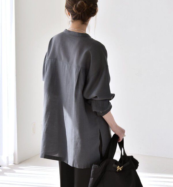 quaranciel「quaranciel:〈洗濯機可能〉リネン ミックス バンドカラー ポケット シャツ」|シャツ・ブラウス|