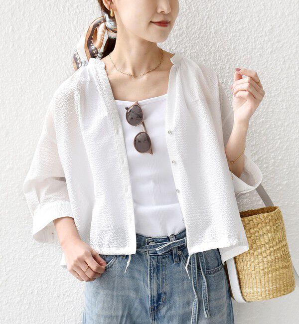 SHIPS for women「〈手洗い可能〉サッカー 裾 ドロスト メタル ボタン シャツ」|シャツ・ブラウス|