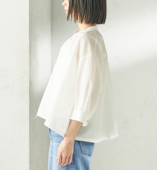 SHIPS for women「〈手洗い可能〉サッカー 裾 ドロスト メタル ボタン シャツ」|シャツ・ブラウス|