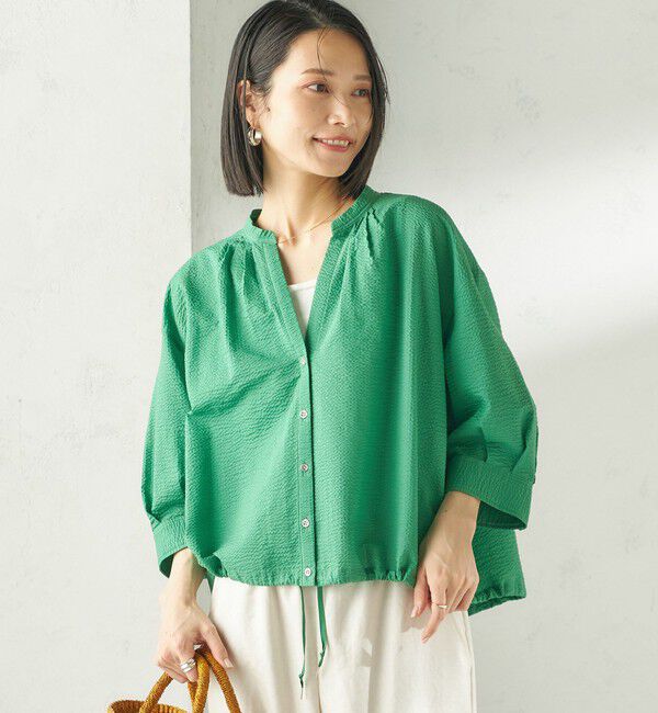 SHIPS for women「〈手洗い可能〉サッカー 裾 ドロスト メタル ボタン シャツ」|シャツ・ブラウス|