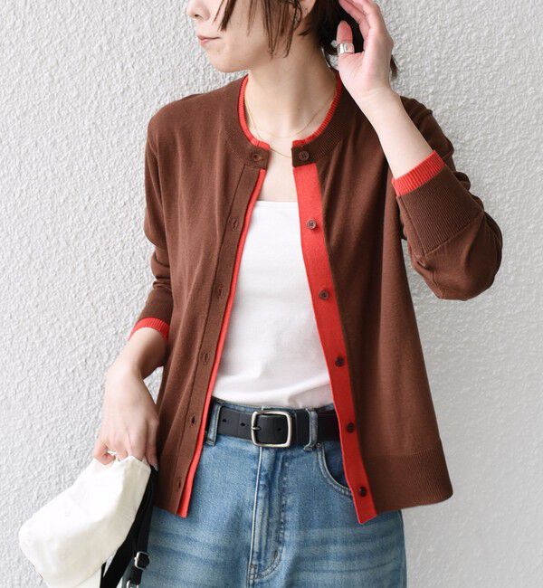 SHIPS Colors 「《予約》SHIPS Colors:〈手洗い可能〉配色 ニット クルーネック カーディガン◆」|カーディガン|ブラウン