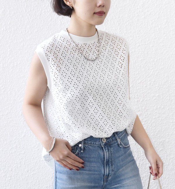 SHIPS for women「〈手洗い可能〉アイレット ノースリーブ フレア プルオーバー」|Tシャツ・カットソー|