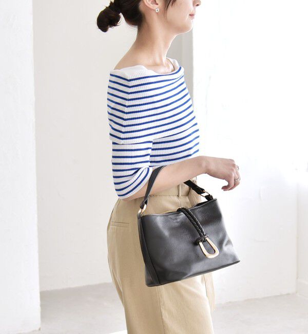 quaranciel「《予約》quaranciel:〈洗濯機可能〉オフショルダー ハーフスリーブ リブ ニット」|ニット・セーター|