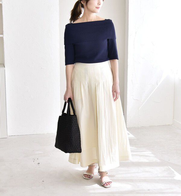 quaranciel「《予約》quaranciel:〈洗濯機可能〉オフショルダー ハーフスリーブ リブ ニット」|ニット・セーター|