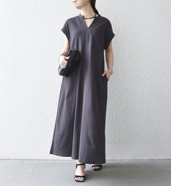 SHIPS any「《予約》SHIPS any:〈接触冷感/汗染み防止加工/洗濯機可能〉スキッパー Aライン ワンピース」|ワンピース|