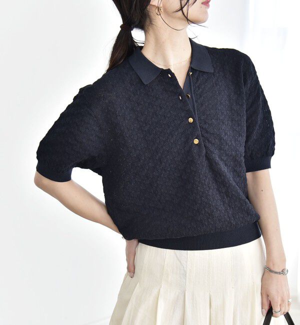 quaranciel「《予約》quaranciel:〈手洗い可能〉透かし編み ポロ ニット プルオーバー」|ニット・セーター|