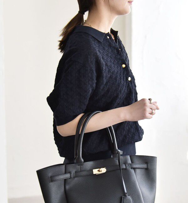 quaranciel「《予約》quaranciel:〈手洗い可能〉透かし編み ポロ ニット プルオーバー」|ニット・セーター|