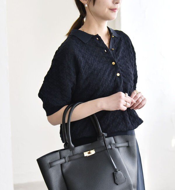 quaranciel「《予約》quaranciel:〈手洗い可能〉透かし編み ポロ ニット プルオーバー」|ニット・セーター|