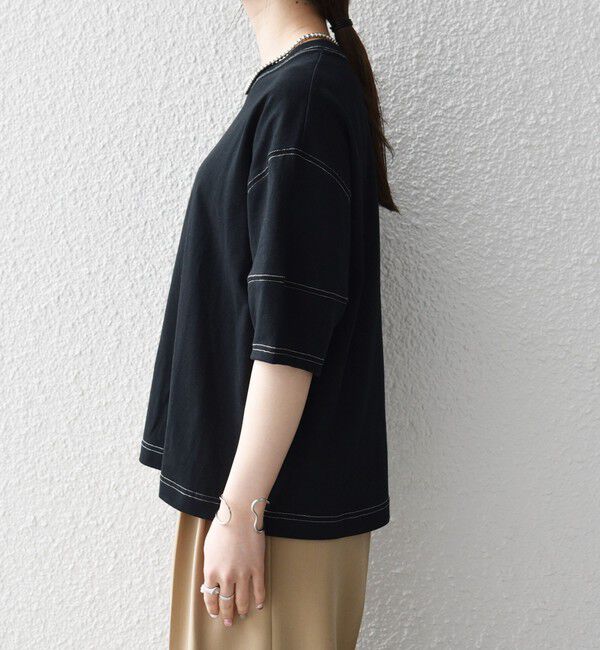 SHIPS any「《予約》SHIPS any:〈抗菌防臭/洗濯機可能〉USAコットン 配色 ステッチ ワイド TEE」|Tシャツ・カットソー|