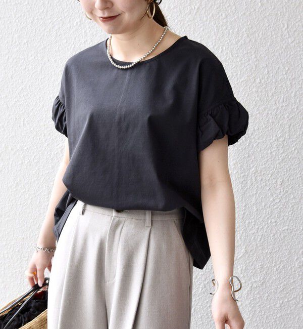 SHIPS any「《予約》SHIPS any:〈多機能/洗濯機可能〉マルチファンクション ギャザー スリーブ TEE」|Tシャツ・カットソー|
