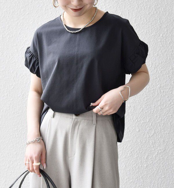 SHIPS any「《予約》SHIPS any:〈多機能/洗濯機可能〉マルチファンクション ギャザー スリーブ TEE」|Tシャツ・カットソー|