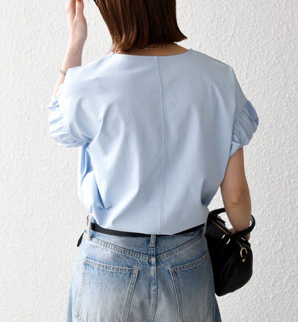 SHIPS any「《予約》SHIPS any:〈多機能/洗濯機可能〉マルチファンクション ギャザー スリーブ TEE」|Tシャツ・カットソー|