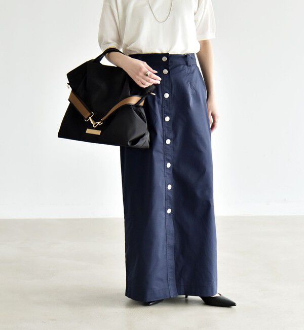 quaranciel「《予約》quaranciel:〈洗濯機可能〉フロントボタン Iライン タイト スカート」|スカート|ネイビー