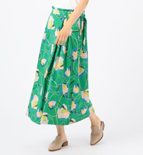 Ballsey「アイヴィーフラワープリント アシンメトリータックミディスカート」|フレア|