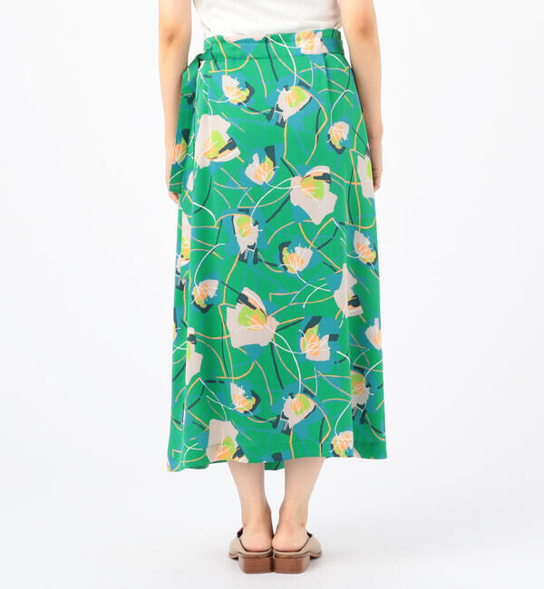 Ballsey「アイヴィーフラワープリント アシンメトリータックミディスカート」|フレア|
