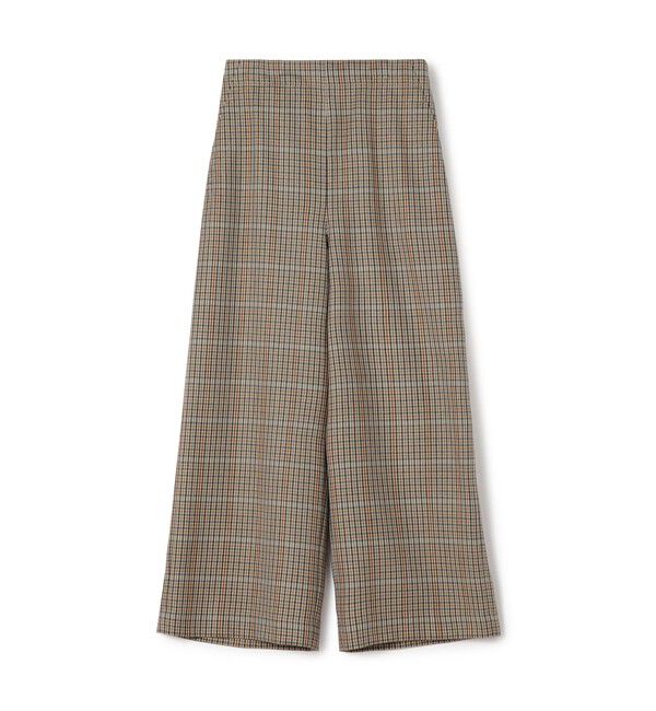 MACPHEE「ナチュラルストレッチチェック ワイドクロップドパンツ」|その他|44 ベージュ系