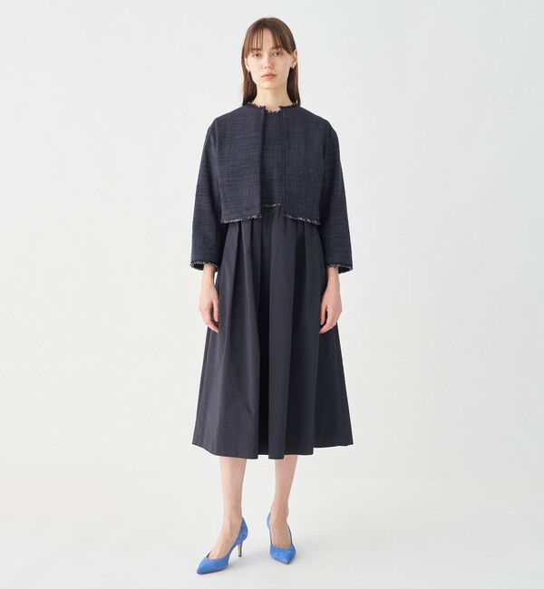 Ballsey「ロングスラブツイード クルーネックジャケット」|ノーカラージャケット|