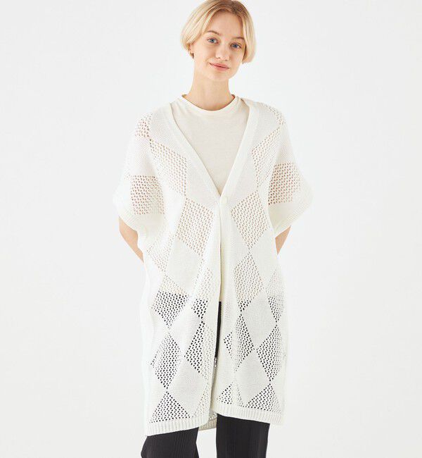 MACPHEE「アーガイルメッシュ Vネックカーディガン」|カーディガン|