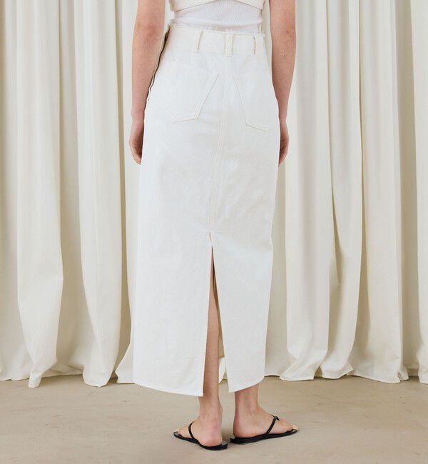 DES PRES「ペインティングホワイトデニム ブラレット付きマキシスカート」|タイト|